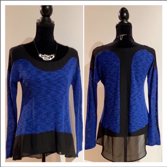 (M) Material Girl Blue & Black Sweater w/sheer GUC - Picture 1 of 4